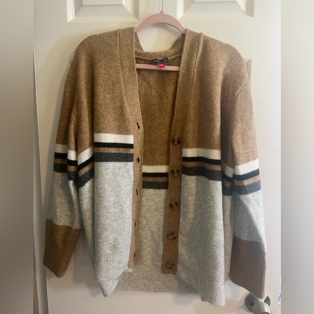 Vince Camuto camel striped cardigan